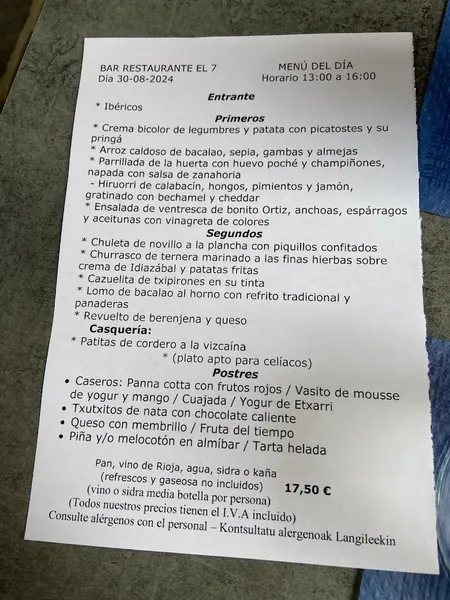 menu 0 of Restaurante El 7