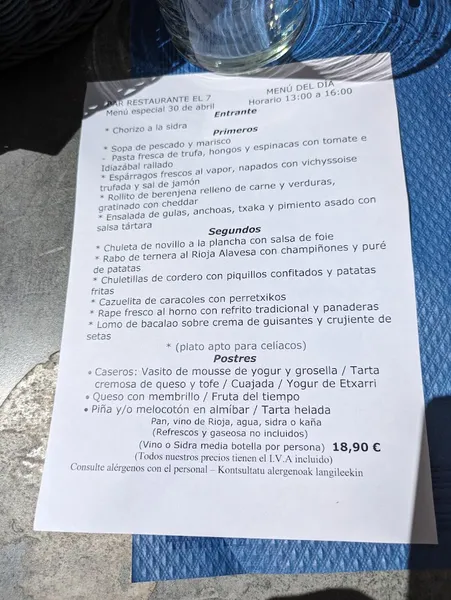 menu 2 of Restaurante El 7