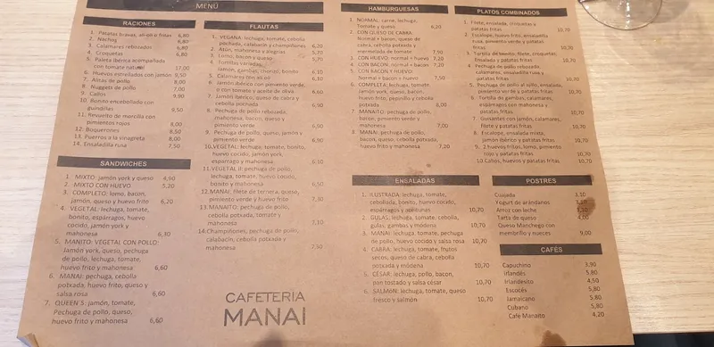menu 0 of Cafetería Manai