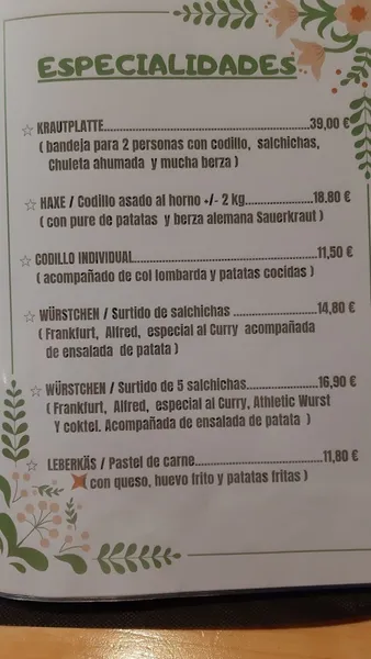 menu 2 of Restaurante Ein Prosit Bilbao