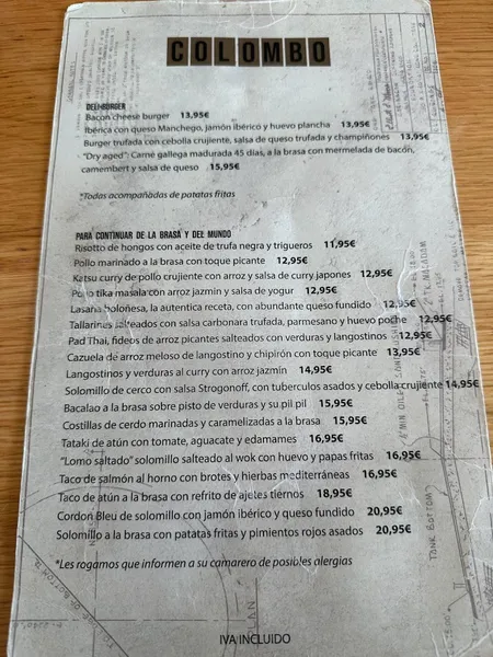 menu 0 of Colombo Bilbao