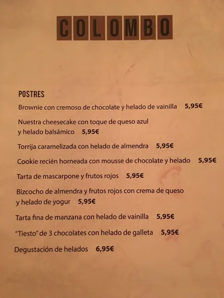 menu 1 of Colombo Bilbao