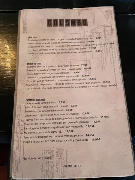 menu 2 of Colombo Bilbao