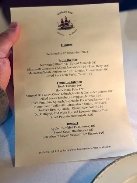 menu 2 of Geralds Bar San Sebastian