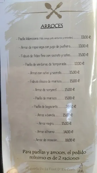 menu 1 of Alquería de La Font D'En Corts