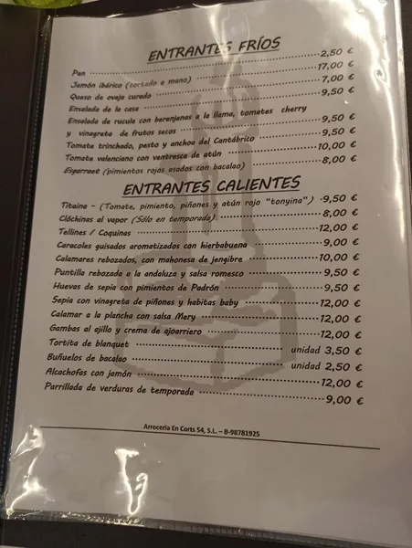 menu 2 of Alquería de La Font D'En Corts