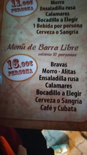 menu 2 of Bar restaurante San Pablo