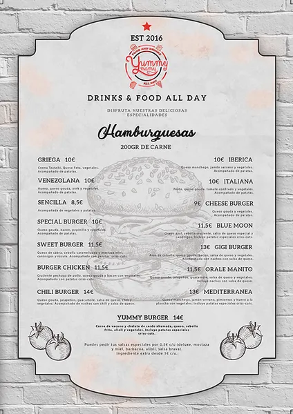 menu 1 of Yummy Mamy. Cafeteria, Restaurante & Hamburguesería