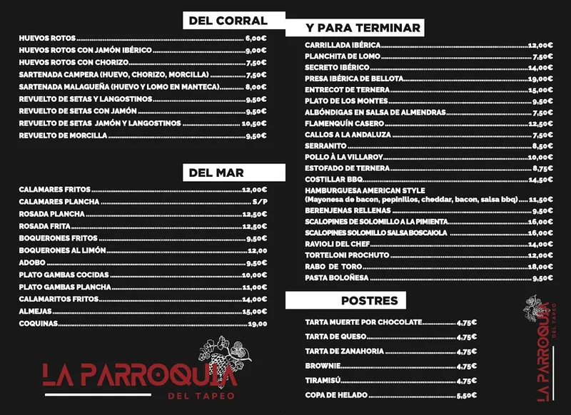 menu 0 of Restaurante La Parroquia del Tapeo | Tapas y Desayunos