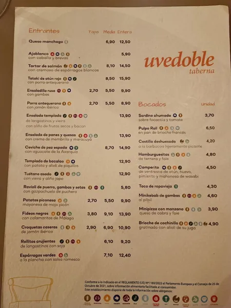 menu 2 of Uvedoble Taberna