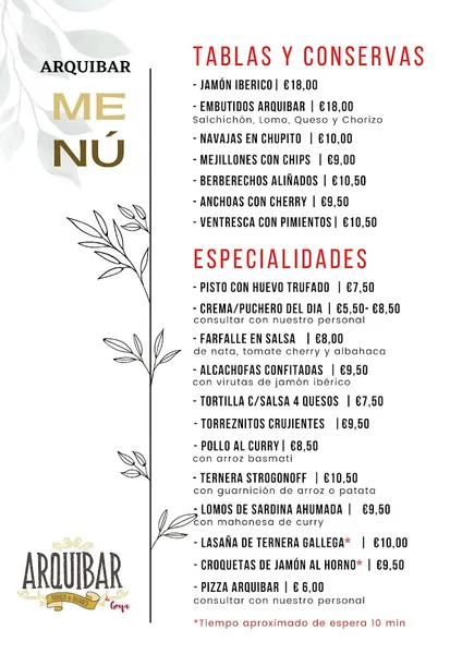 menu 2 of Arquibar Goya