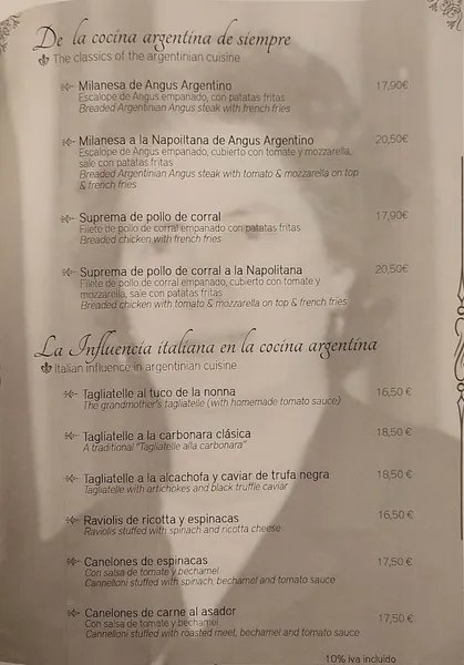 menu 0 of La Cabaña Argentina