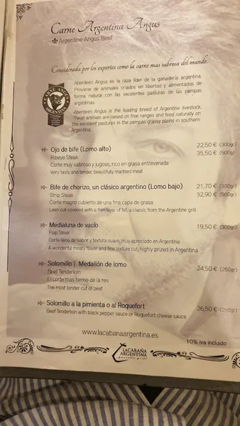 menu 1 of La Cabaña Argentina