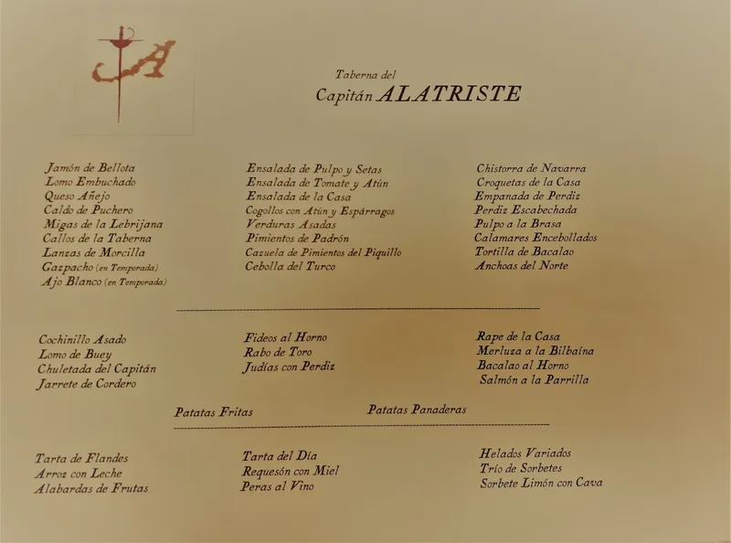 menu 0 of Taberna del Capitán Alatriste