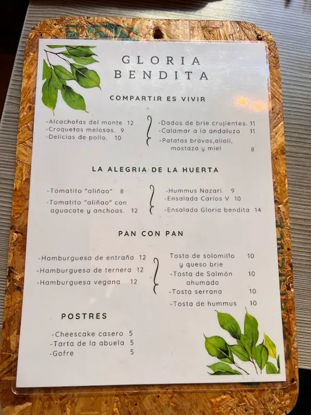 menu 1 of Restaurante Gloria Bendita Madrid