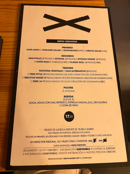menu 0 of Sibuya Madrid - Calle Orense