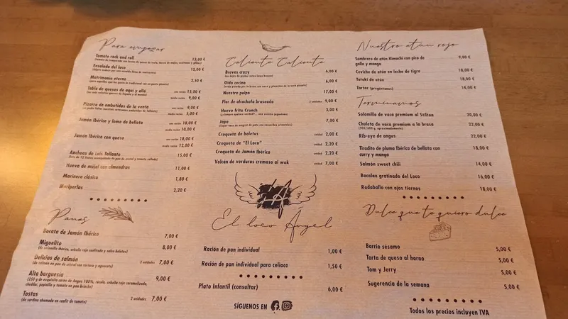 menu 0 of El Loco Ángel braseria