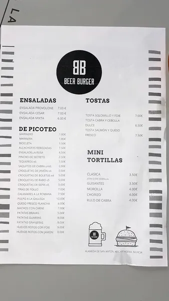 menu 0 of Beer Burger