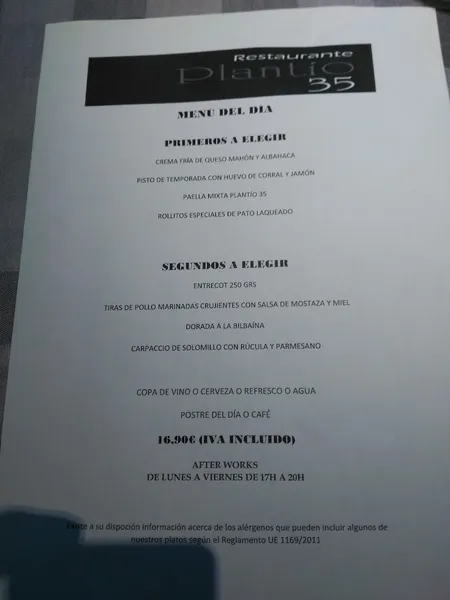 menu 2 of Restaurante Plantío 35