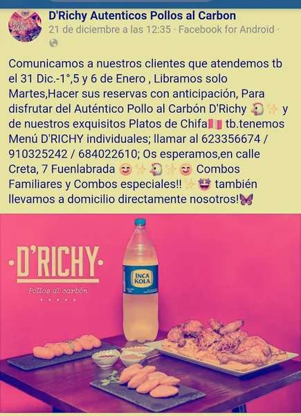 menu 1 of D'Richy Auténticos Pollos a la Brasa