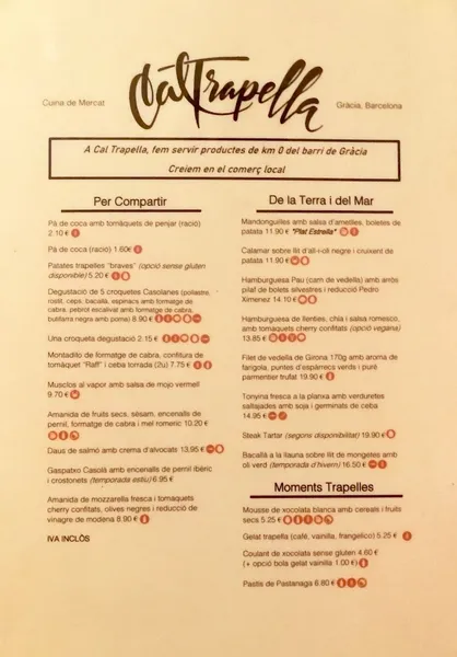 menu 0 of Cal Trapella - Cuina de mercat a Barcelona