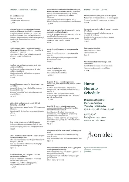 menu 0 of Morralet - Restaurant Gràcia Barcelona