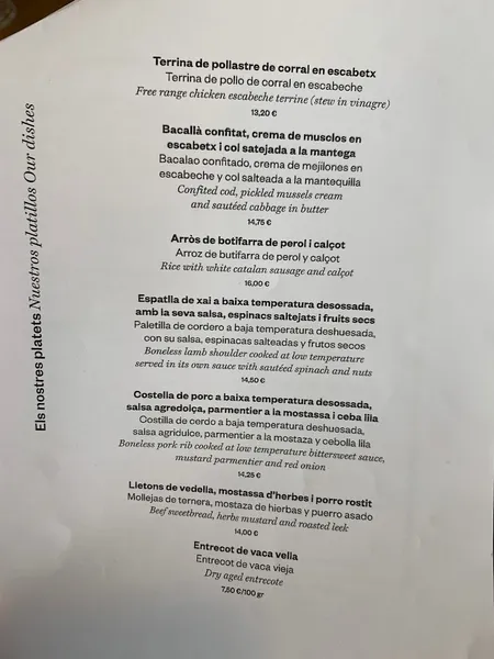 menu 1 of Morralet - Restaurant Gràcia Barcelona