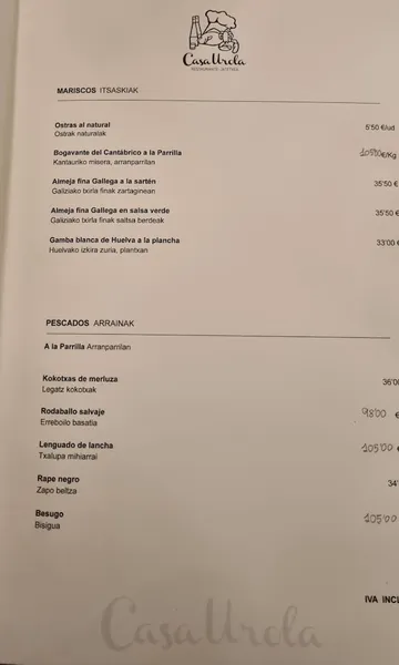 menu 1 of Casa Urola
