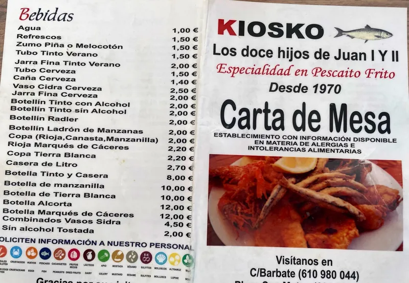 menu 2 of Kiosko Los 12 Hijos De Juan I y II
