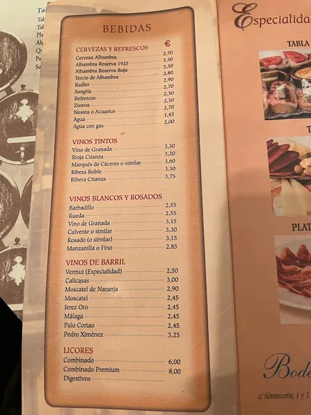 menu 0 of Bodegas Castañeda