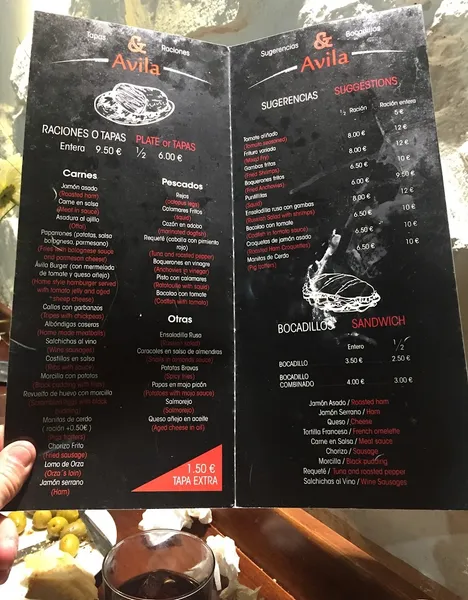 menu 0 of Ávila Tapas II