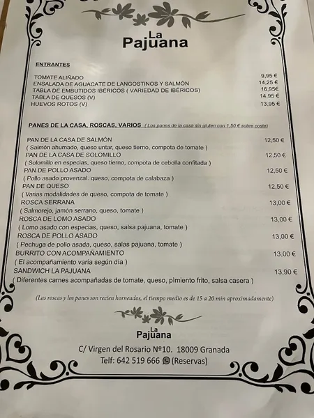 menu 0 of La Pajuana