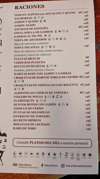menu 2 of Bar Tocateja