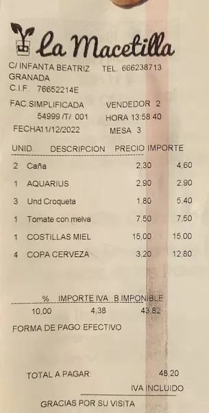 menu 0 of La Macetilla - Taberna Andaluza y Restaurante en Granada