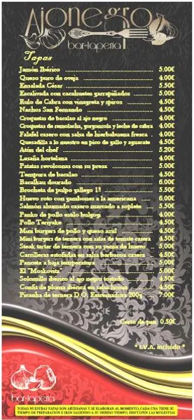 menu 1 of Bar Tapería Ajonegro