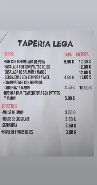 menu 0 of Tapería Lega