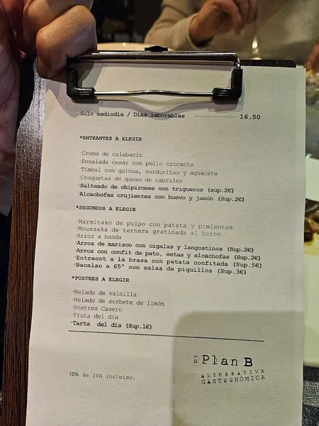 menu 1 of Plan B Castellón