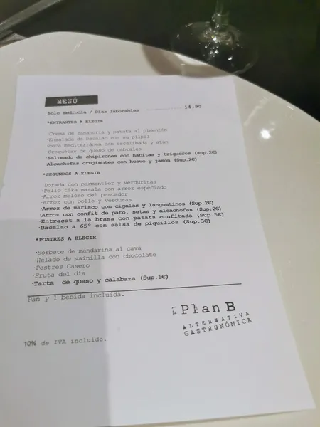 menu 2 of Plan B Castellón