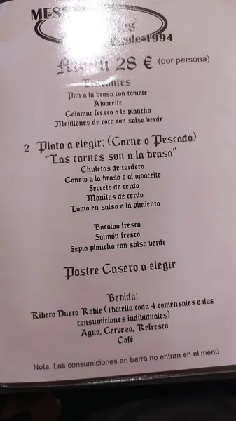 menu 0 of Restaurante Casa Mercedes