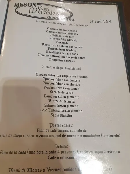 menu 1 of Restaurante Casa Mercedes