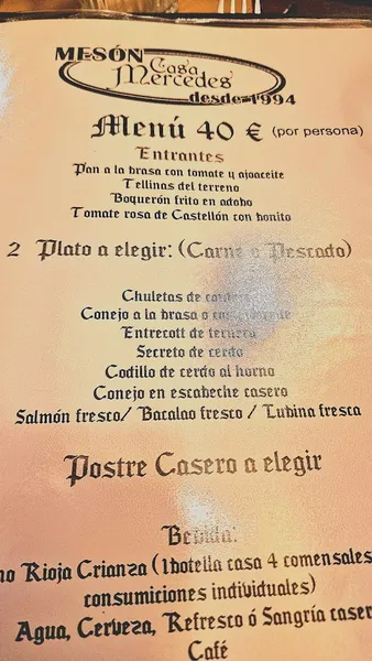 menu 2 of Restaurante Casa Mercedes