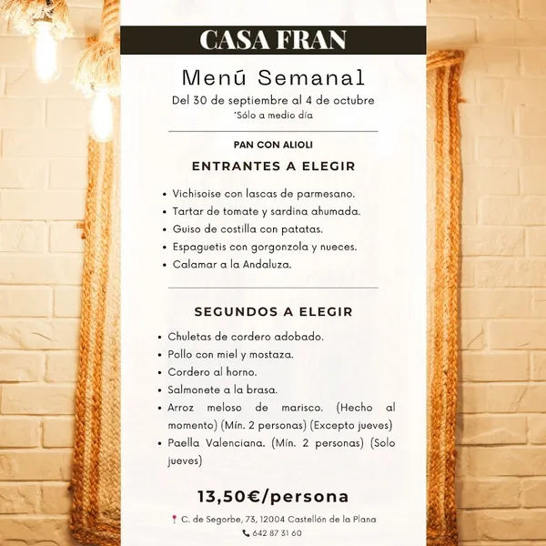 menu 2 of Restaurante Casa Fran