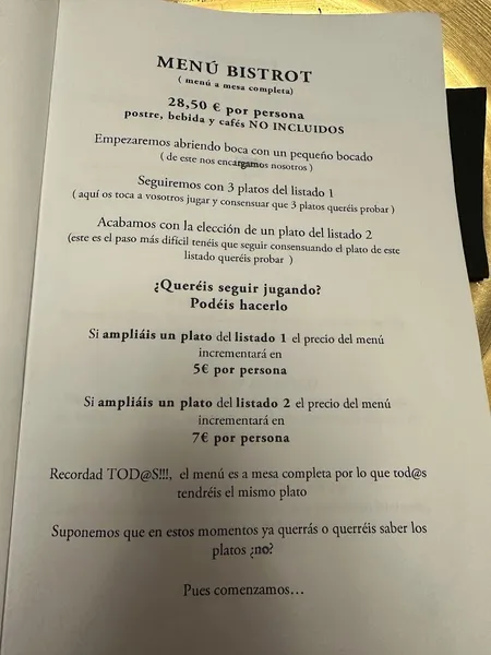 menu 0 of Le Bistrot Gastronómico