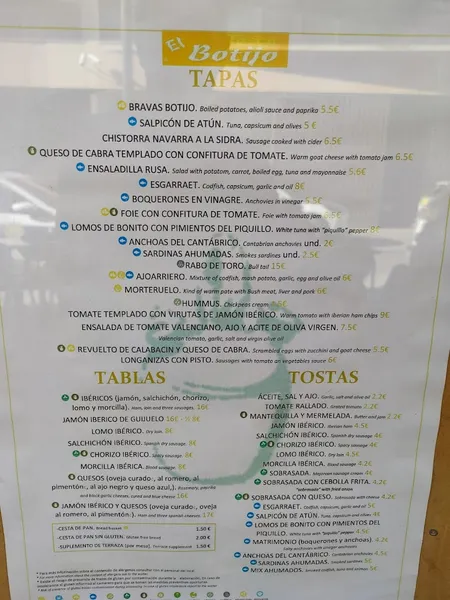 menu 0 of Tasca El Botijo