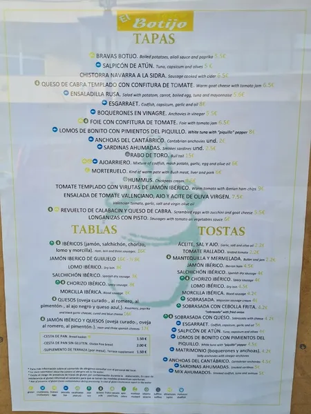 menu 1 of Tasca El Botijo