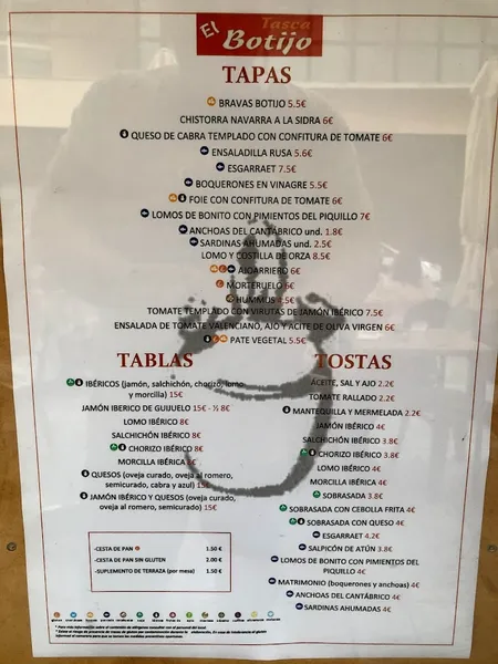 menu 2 of Tasca El Botijo