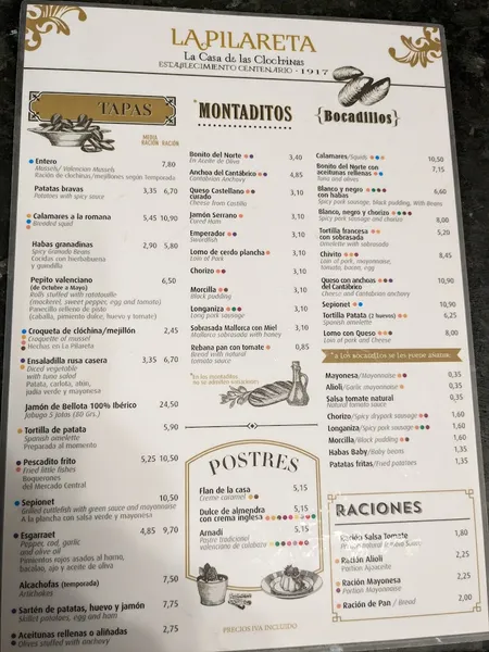 menu 0 of Bar La Pilareta