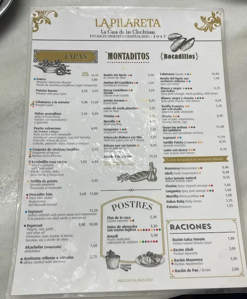 menu 1 of Bar La Pilareta