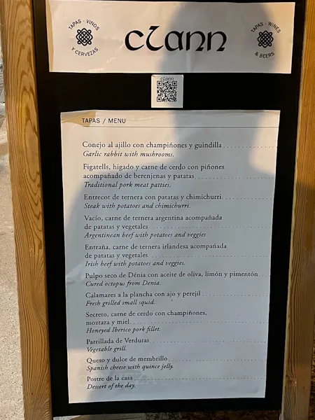 menu 2 of CLANN BAR TAPAS