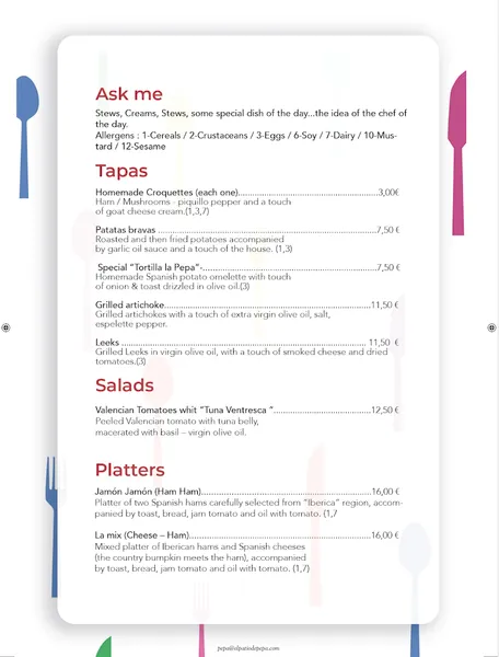 menu 2 of El Patio de Pepa | Tapas y Cócteles en el centro de Valencia